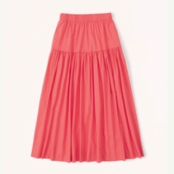 Abercrombie & Fitch Poplin Midi Skirt (Red) - Picture 1 of 6